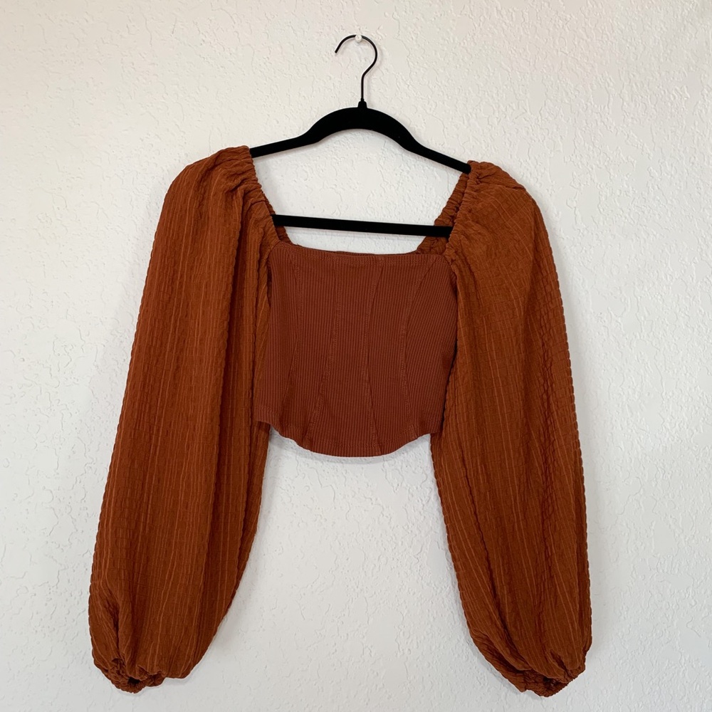 Urban Outfitters Claudia Burnt
Orange Corset Balloon Sleeve Crop Top